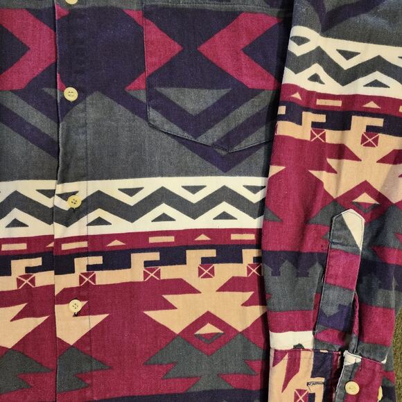 VTG Men's Aztez Flannel New River Size L Cotton Button Up Long Sleeve Southwest - Picture 2 of 8